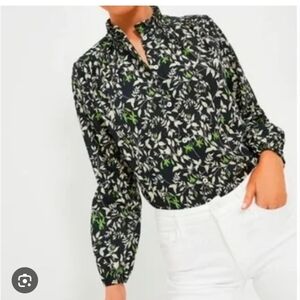 Tuckernuck Verdant Iris Avalon Blouse Black and Green Floral Size Small